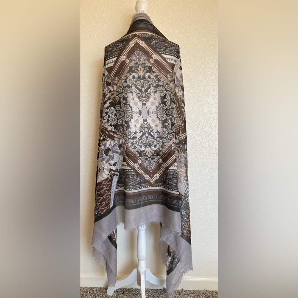 Apt 9 Purple Brown Floral Western Raw Edge Scarf